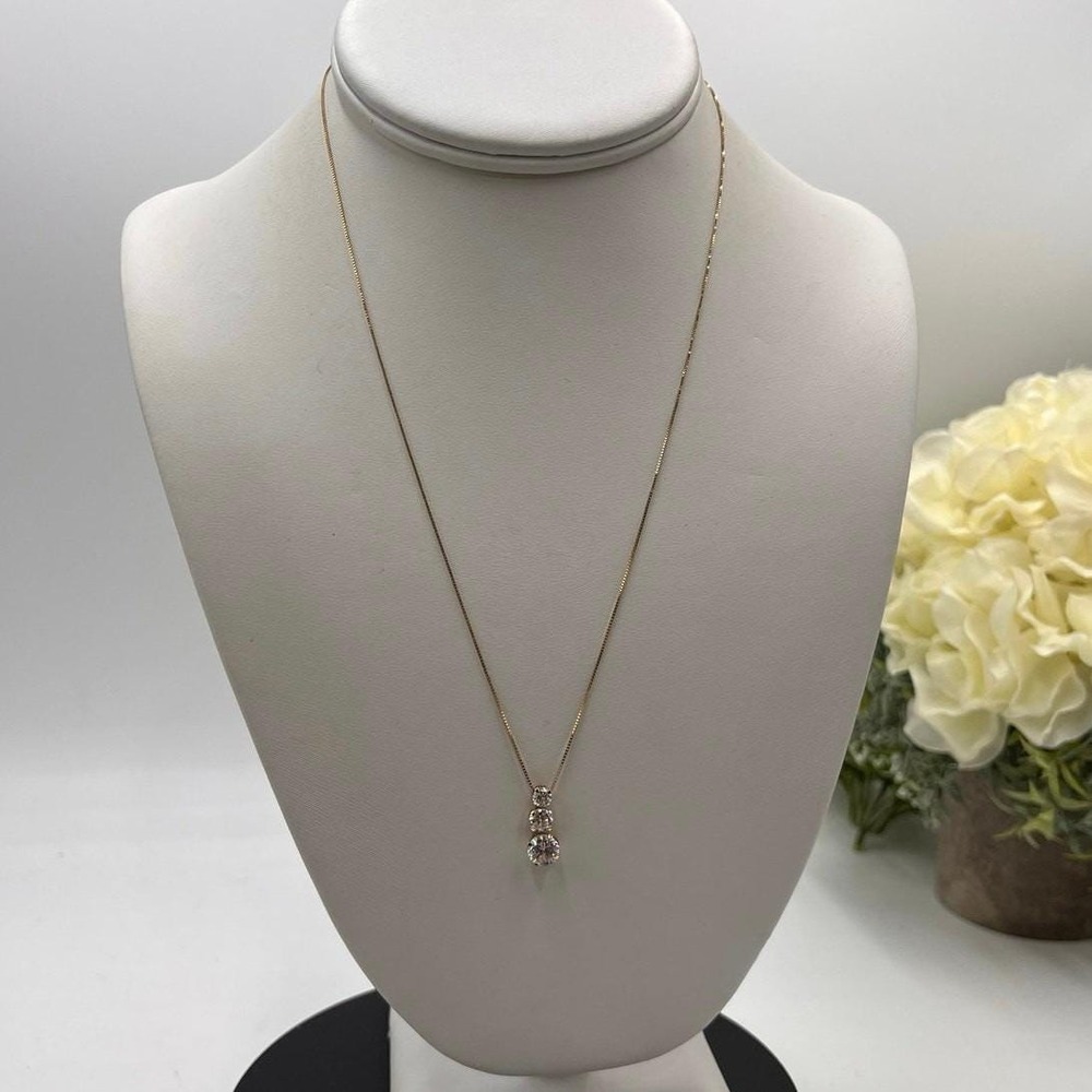 ADL‎ Yellow gold 14K Box Chain Past present Future, 3 stone CZ Pendant Necklace